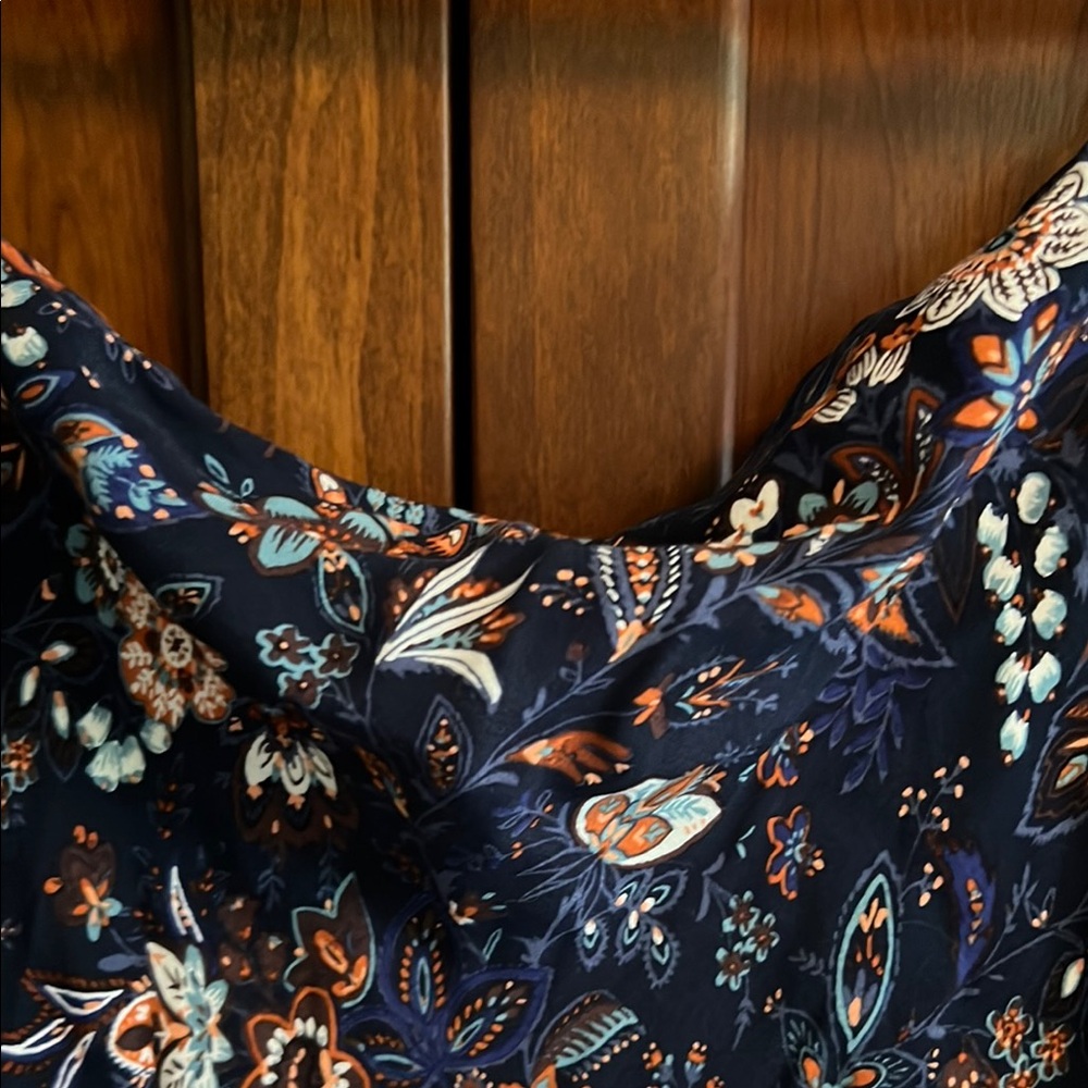 LOFT Floral Midi Dress - Navy and Orange - Picture 3 of 7